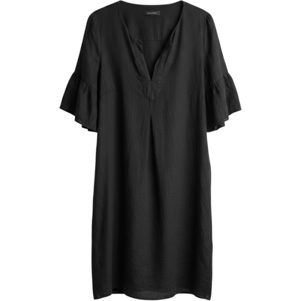 Elena Miro Black 100% Linen Bell Sleeve Shift Dress Womens Size 16 Minimalist